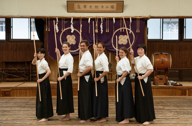 Naginata practice on the pilot tour of The Way of the Warrior