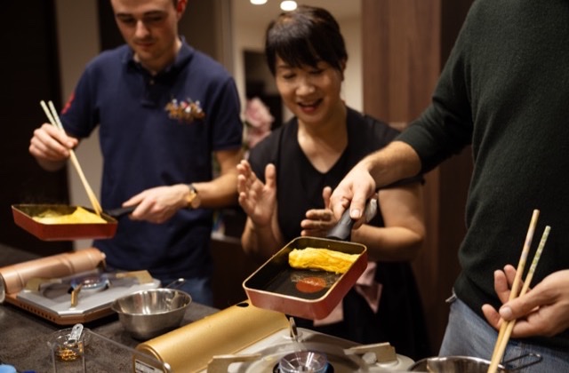 Guests making tamagoyaki on the pilot tour of In Search of Umami